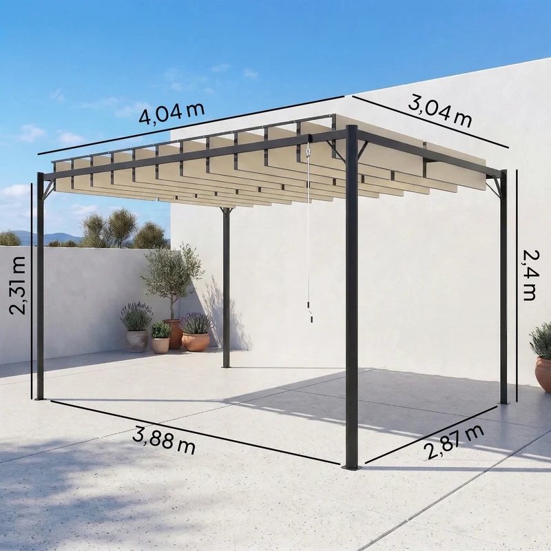 Outsunny Pérgola De Jardín 3x4 M Con Techo De Lamas Orientables Upf50+ Crema