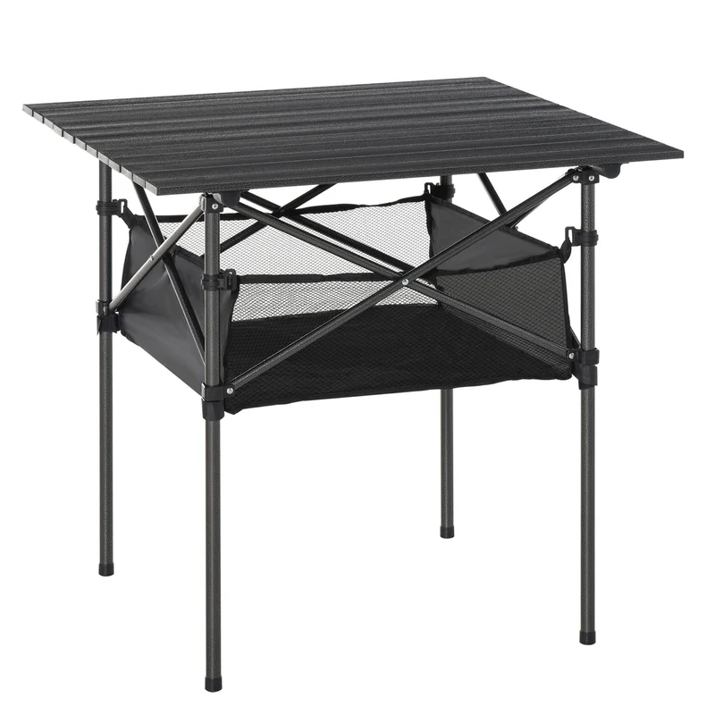 Outsunny Mesa De Camping Plegable Con Almacenaje De Malla Bolsa De Transporte