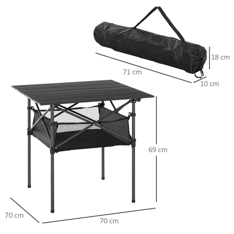 Outsunny Mesa De Camping Plegable Con Almacenaje De Malla Bolsa De Transporte