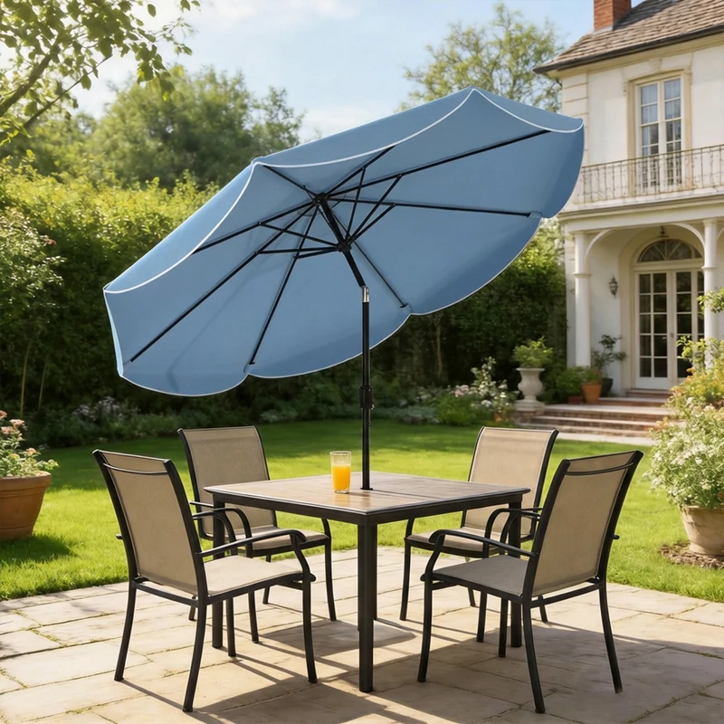 Outsunny Sombrilla Terraza Exterior Ø2,7 M Inclinación Y Volantes Azul Celeste