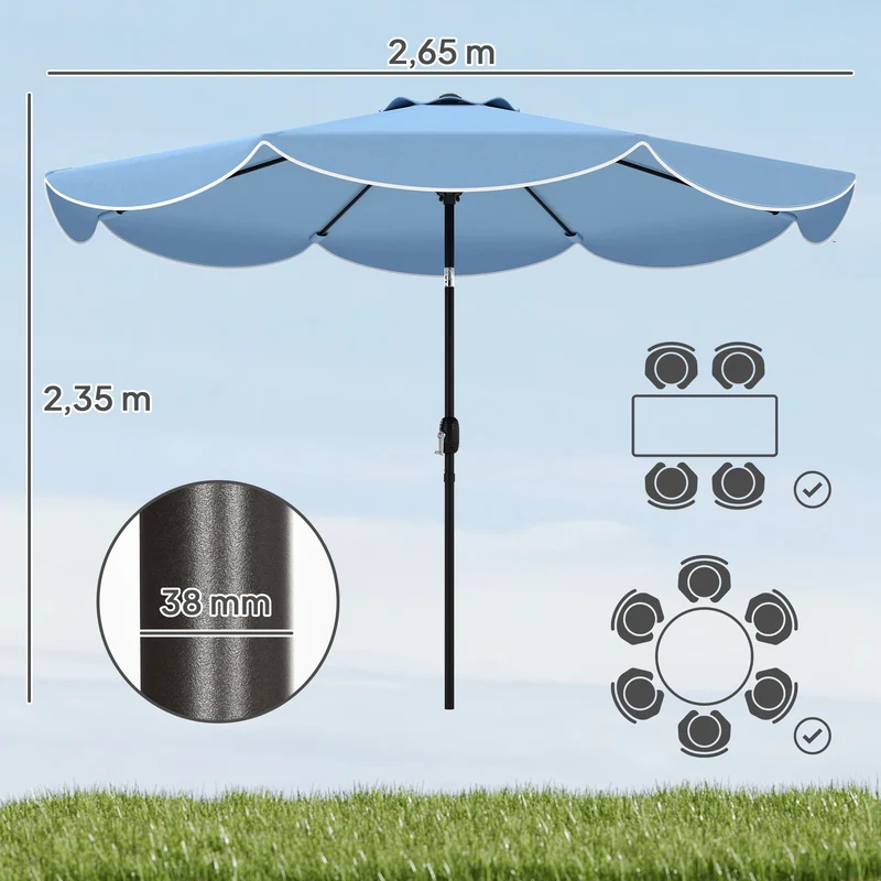 Outsunny Sombrilla Terraza Exterior Ø2,7 M Inclinación Y Volantes Azul Celeste