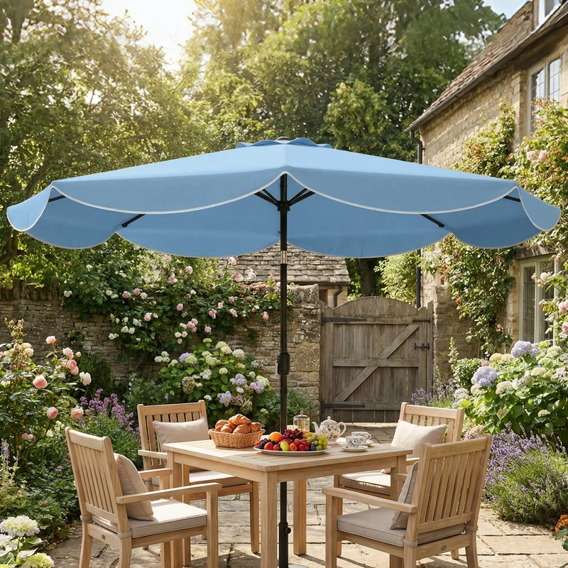 Outsunny Sombrilla Terraza Exterior Ø2,7 M Inclinación Y Volantes Azul Celeste