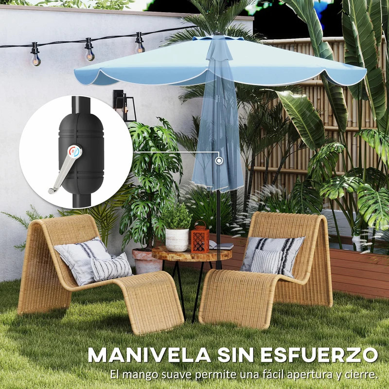 Outsunny Sombrilla Terraza Exterior Ø2,7 M Inclinación Y Volantes Azul Celeste