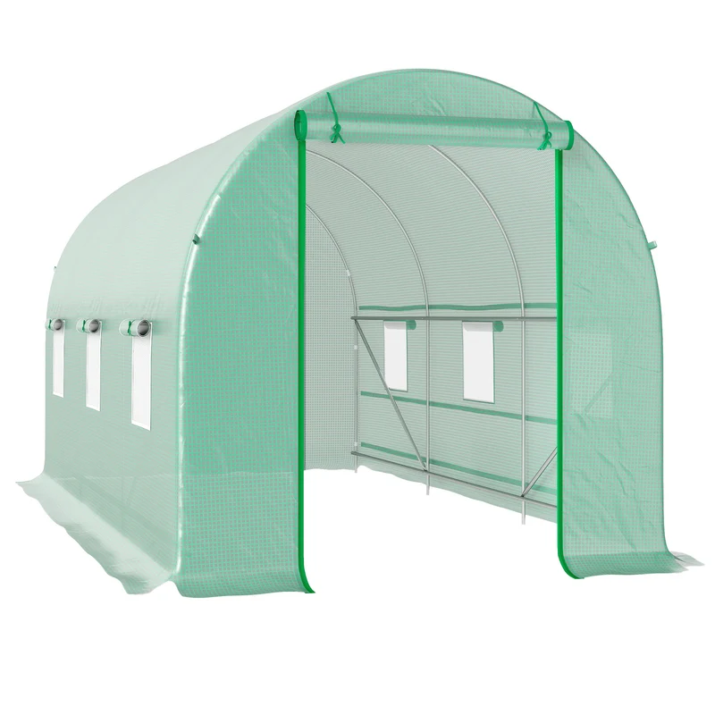 Outsunny Invernadero Túnel 400x200x200cm Con 6 Ventanas Cultivo Plantas Verde