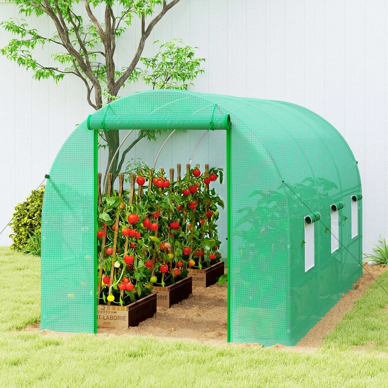 Outsunny Invernadero Túnel 400x200x200cm Con 6 Ventanas Cultivo Plantas Verde