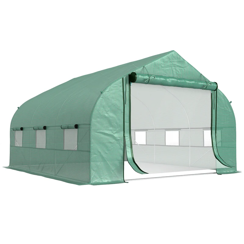 Outsunny Invernadero De Túnel Jardín 3,5x3x2m Con Puerta 6 Ventanas Enrollables