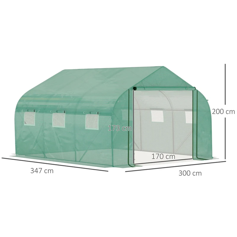 Outsunny Invernadero De Túnel Jardín 3,5x3x2m Con Puerta 6 Ventanas Enrollables