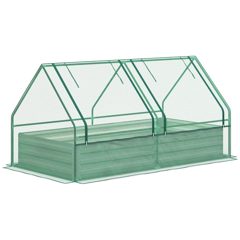 Outsunny Jardinera Exterior Grande De Acero Galvanizado Con Mini Invernadero