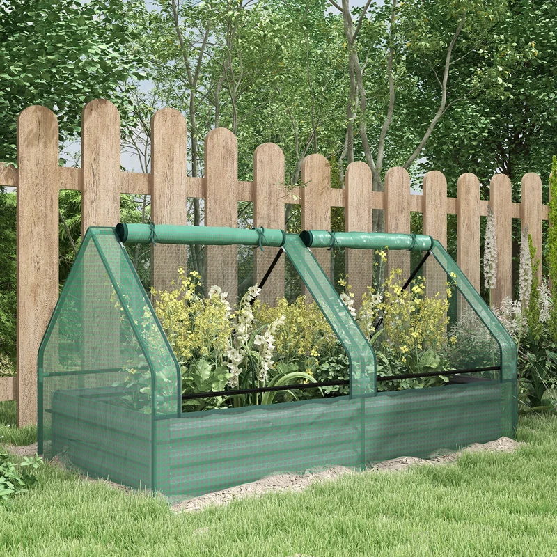 Outsunny Jardinera Exterior Grande De Acero Galvanizado Con Mini Invernadero