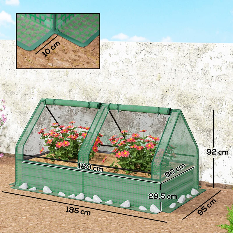 Outsunny Jardinera Exterior Grande De Acero Galvanizado Con Mini Invernadero