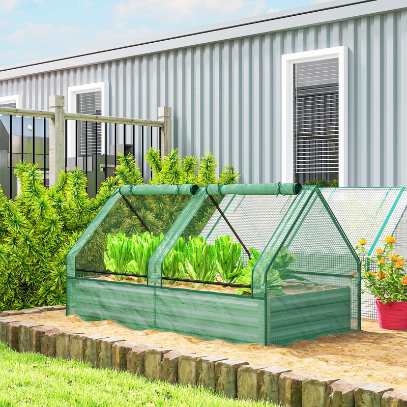 Outsunny Jardinera Exterior Grande De Acero Galvanizado Con Mini Invernadero