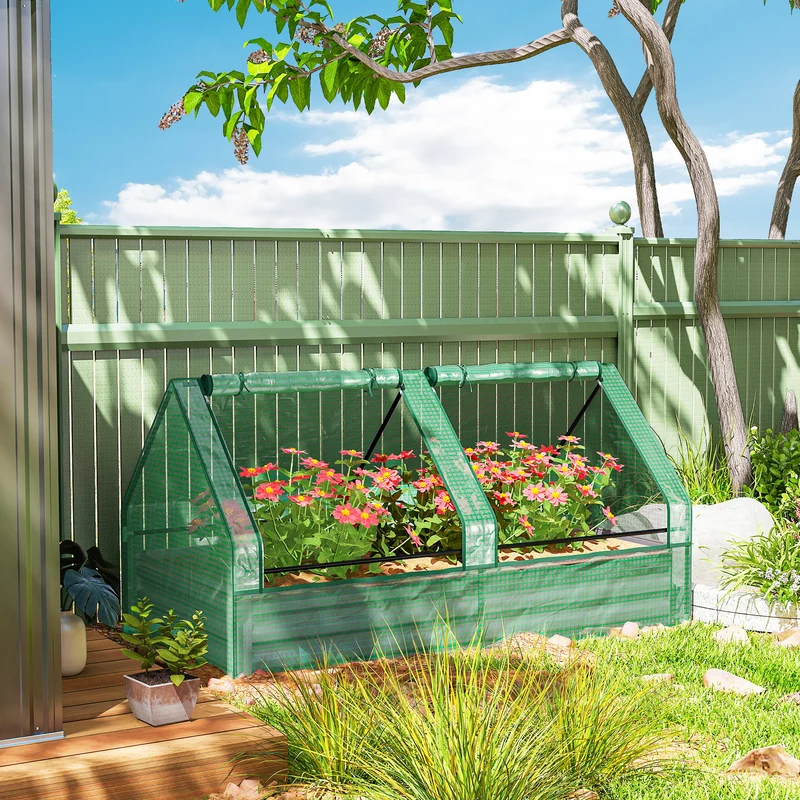 Outsunny Jardinera Exterior Grande De Acero Galvanizado Con Mini Invernadero