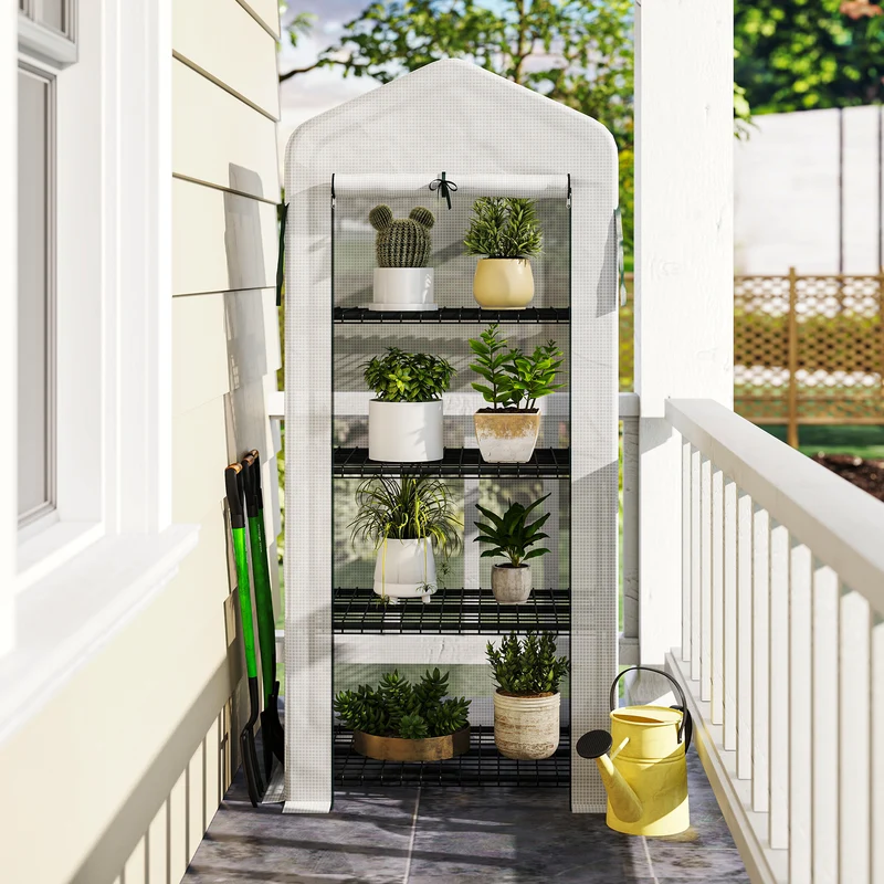 Outsunny Invernadero Jardín Con 4 Estantes Cubierta De Pe Cultivo Plantas Blanco