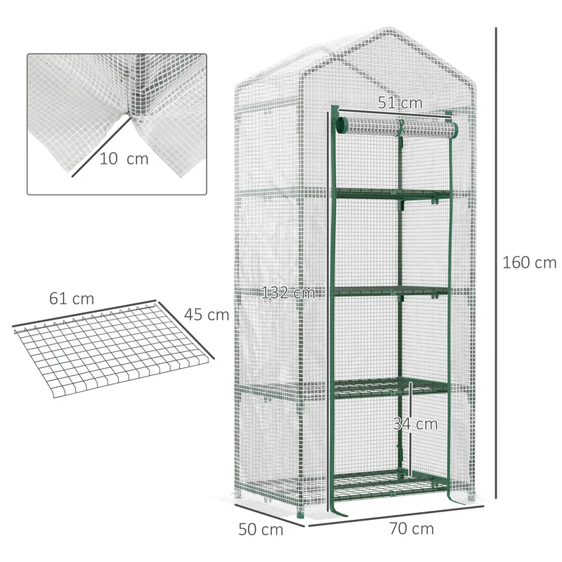 Outsunny Invernadero Jardín Con 4 Estantes Cubierta De Pe Cultivo Plantas Blanco