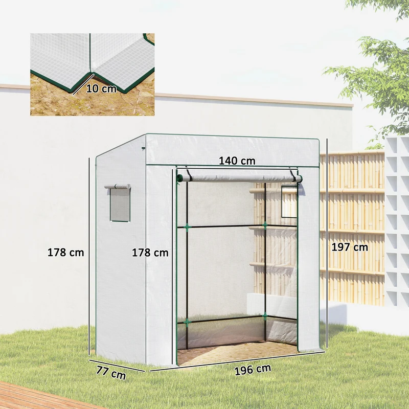 Outsunny Invernadero Pequeño Con Ventanas De Malla 196x77x197 Cm Blanco