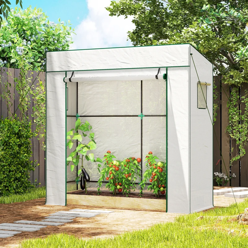 Outsunny Invernadero Pequeño Con Ventanas De Malla 196x77x197 Cm Blanco