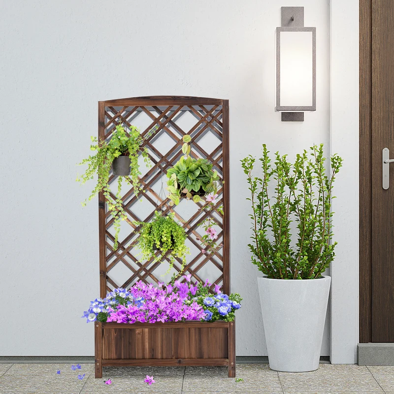 Outsunny Jardinera Con Enrejado Para Trepadora Cultivos Plantas 60x30x122,5 Cm