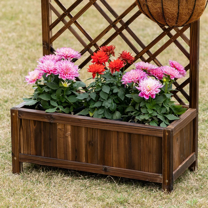 Outsunny Jardinera Con Enrejado Para Trepadora Cultivos Plantas 60x30x122,5 Cm