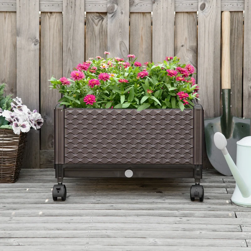 Outsunny Jardinera De Plástico Con Ruedas Para Cultivo De Plantas 50x50x33 Cm