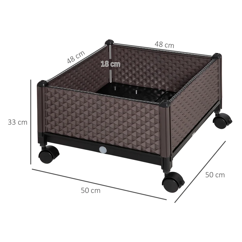 Outsunny Jardinera De Plástico Con Ruedas Para Cultivo De Plantas 50x50x33 Cm
