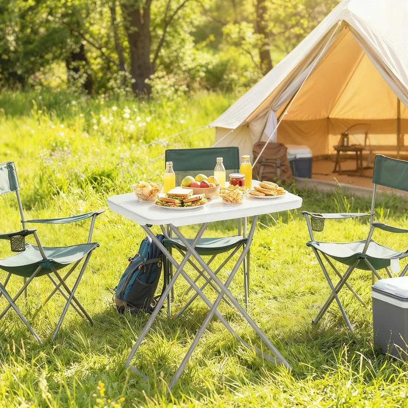 Outsunny Mesa Plegable Camping Portátil Con Altura Ajustable 75x50x73,5cm Blanco