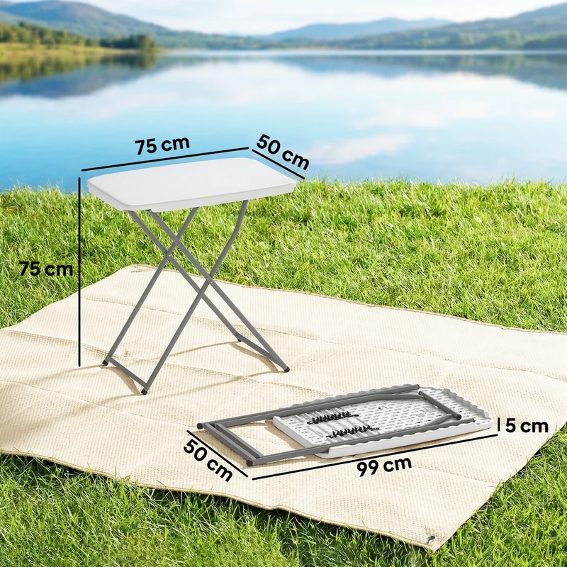Outsunny Mesa Plegable Camping Portátil Con Altura Ajustable 75x50x73,5cm Blanco
