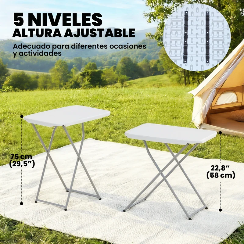 Outsunny Mesa Plegable Camping Portátil Con Altura Ajustable 75x50x73,5cm Blanco