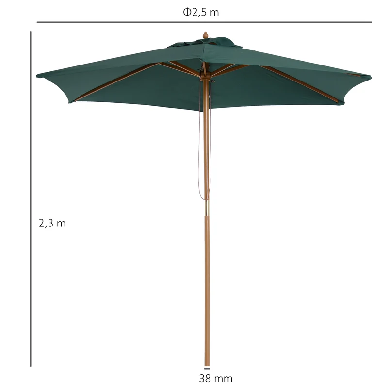 Outsunny Sombrilla De Jardín Ø250x230 Cm Con Poste Desmontable Verde