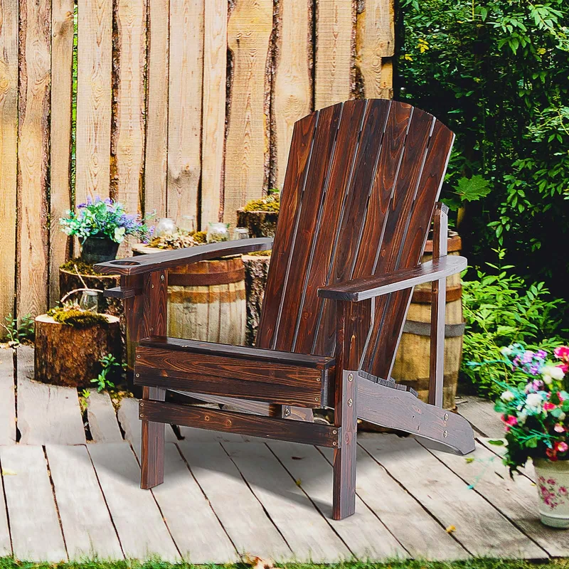 Outsunny Silla Adirondack Jardín De Madera Con Reposabrazos 72x95x93 Cm Marrón