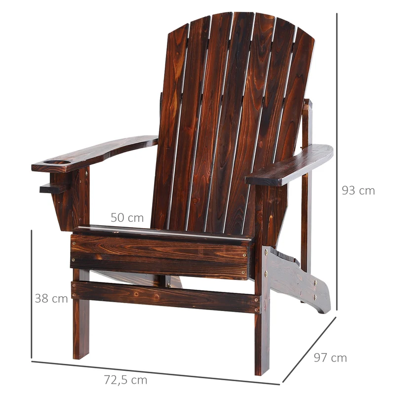 Outsunny Silla Adirondack Jardín De Madera Con Reposabrazos 72x95x93 Cm Marrón