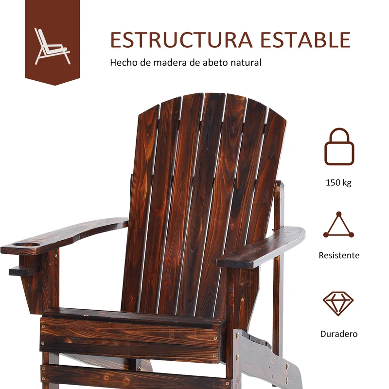 Outsunny Silla Adirondack Jardín De Madera Con Reposabrazos 72x95x93 Cm Marrón