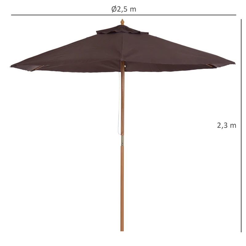 Outsunny Sombrilla De Jardín Con 6 Varillas De Bambú Y Poste Desmontable Ø2,5 M