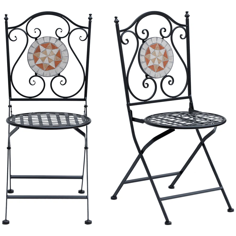 Outsunny Set De 2 Sillas Plegables De Jardín Bistro Silla Asiento Mosaico