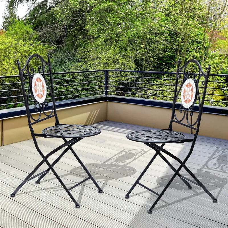 Outsunny Set De 2 Sillas Plegables De Jardín Bistro Silla Asiento Mosaico