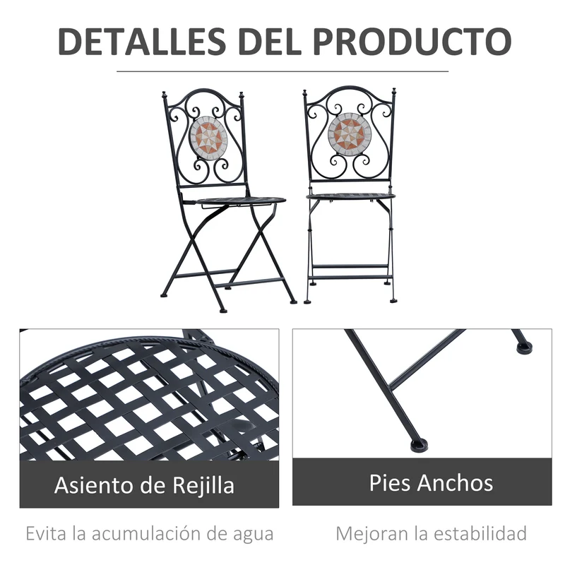 Outsunny Set De 2 Sillas Plegables De Jardín Bistro Silla Asiento Mosaico