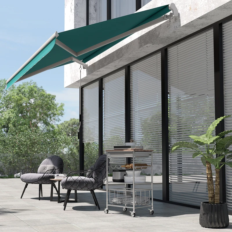 Outsunny Toldo Manual Plegable De Aluminio Con Manivela 395x245 Cm Verde