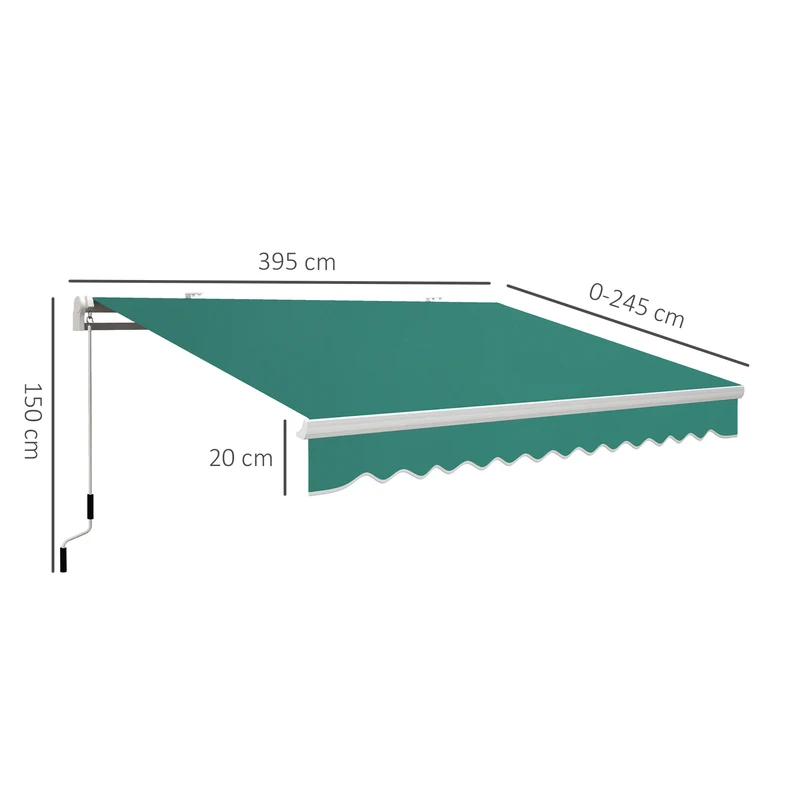 Outsunny Toldo Manual Plegable De Aluminio Con Manivela 395x245 Cm Verde