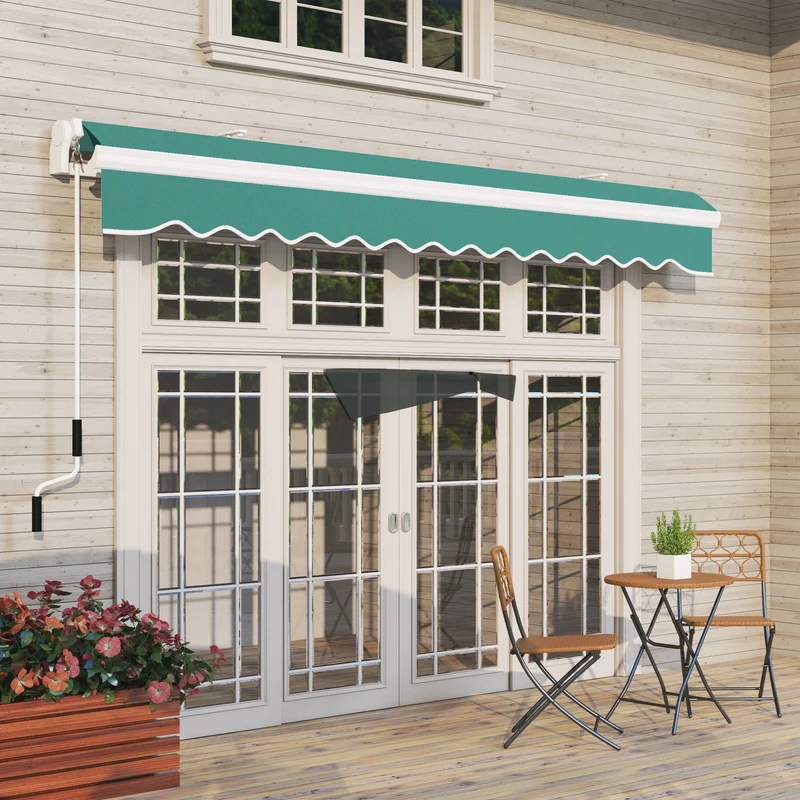 Outsunny Toldo Manual Plegable De Aluminio Con Manivela 395x245 Cm Verde