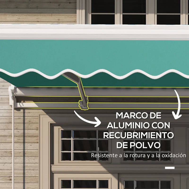 Outsunny Toldo Manual Plegable De Aluminio Con Manivela 395x245 Cm Verde
