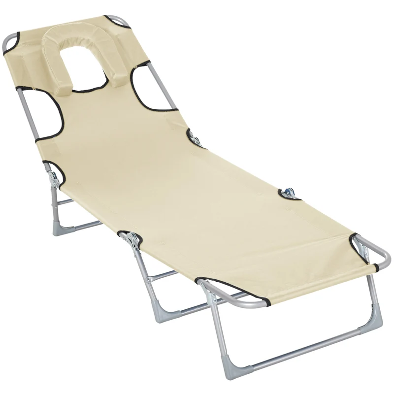 Outsunny Tumbona Reclinable Y Plegable De Jardín Con Respaldo Ajustable Beige