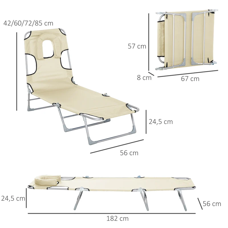 Outsunny Tumbona Reclinable Y Plegable De Jardín Con Respaldo Ajustable Beige