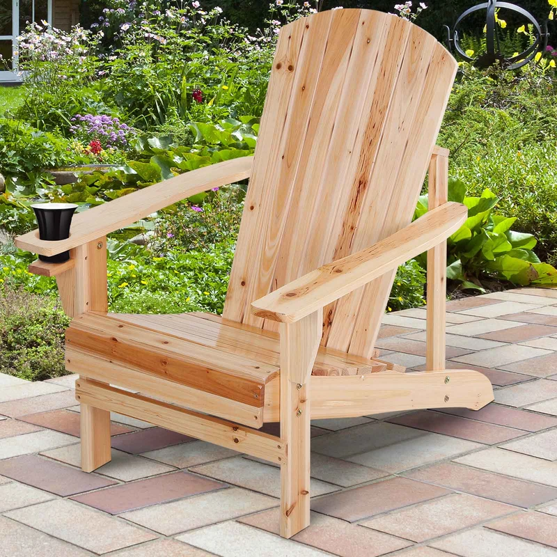 Outsunny Silla Adirondack Jardín De Madera Con Reposabrazos 72x95x93 Cm Natural