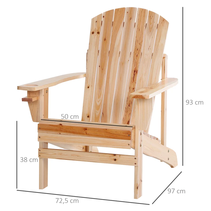 Outsunny Silla Adirondack Jardín De Madera Con Reposabrazos 72x95x93 Cm Natural