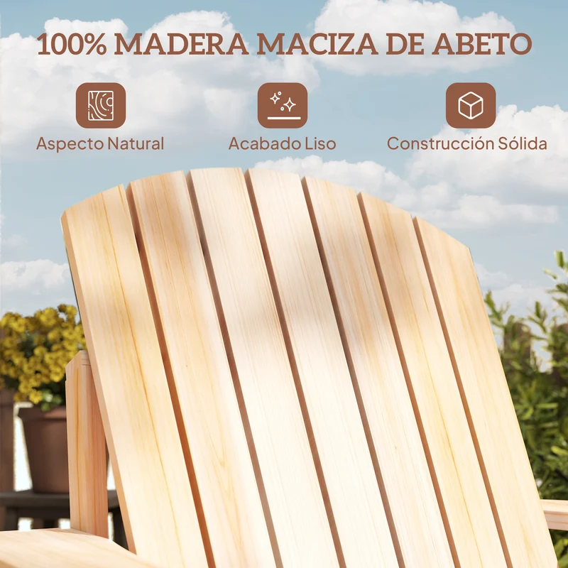 Outsunny Silla Adirondack Jardín De Madera Con Reposabrazos 72x95x93 Cm Natural