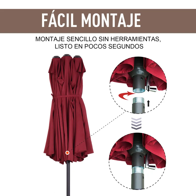 Outsunny Sombrilla Doble Extragrande Parasol Para Terraza Patio Protección Solar