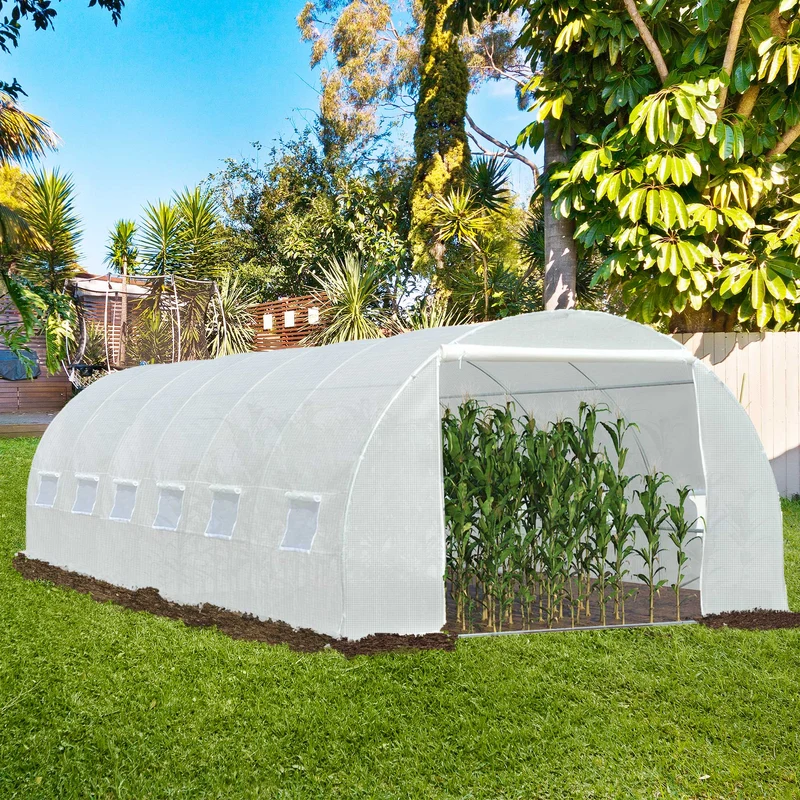 Outsunny Cubierta De Invernadero Túnel 6x3x2m 12 Ventanas Y Puerta Enrollable