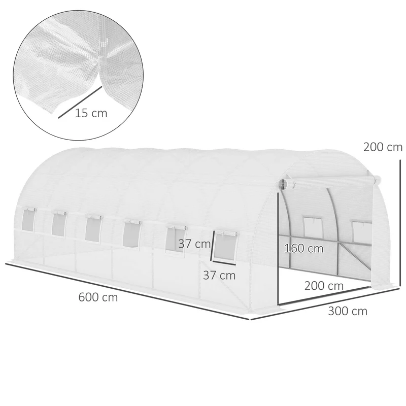 Outsunny Cubierta De Invernadero Túnel 6x3x2m 12 Ventanas Y Puerta Enrollable
