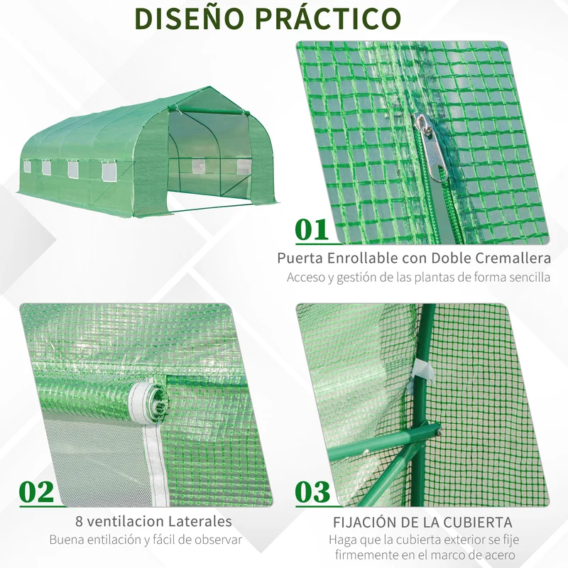 Outsunny Invernadero De Jardín 6x3x2 M Tipo Túnel Para Cultivo Plantas