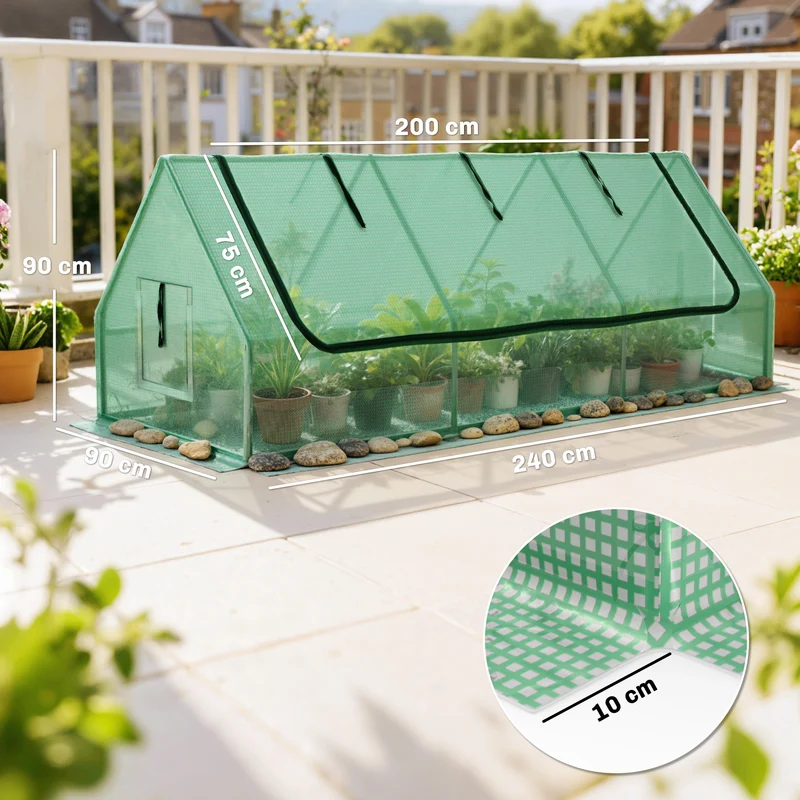Outsunny Invernadero De Terraza 240x90x90 Cm Con Ventanas De Malla Verde