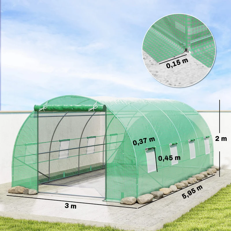 Outsunny Invernadero De Túnel 600x300x200cm Con 8 Ventanas Para Cultivos Plantas
